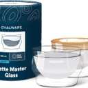 ovalware 8.5oz Double Wall Latte Cups, Latte Set of 2 - Latte Glasses for Cold & Hot Drink, Palm-Sized Cups with Wide Rim for Artistic Designs - Frost White