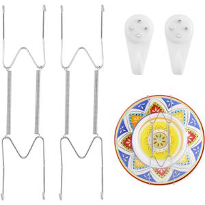 2 Pack Plate Hangers for Wall, Suitable for 9-12 inch Art Plate, Stainless Steel Invisible Heavy-Duty Wire Plate Holder with Wall Hooks, Display Hanger for Decorative Plates/Dishes/Platters(Silver)