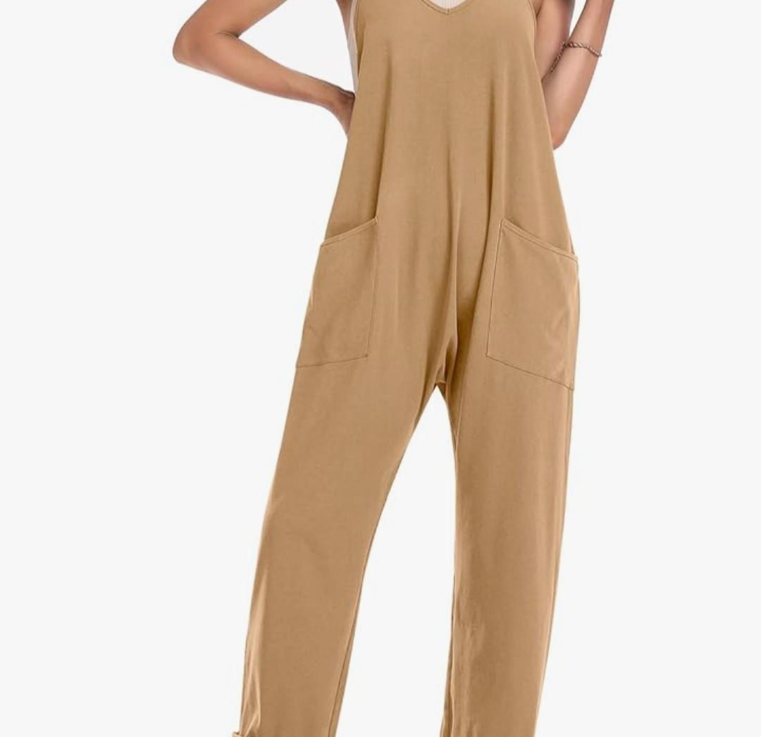 TARSE Women's Sleeveless Jumpsuits V Neck Harem Overalls Causal Adjustable Straps Stretchy Comfy Romper with Pockets 2025