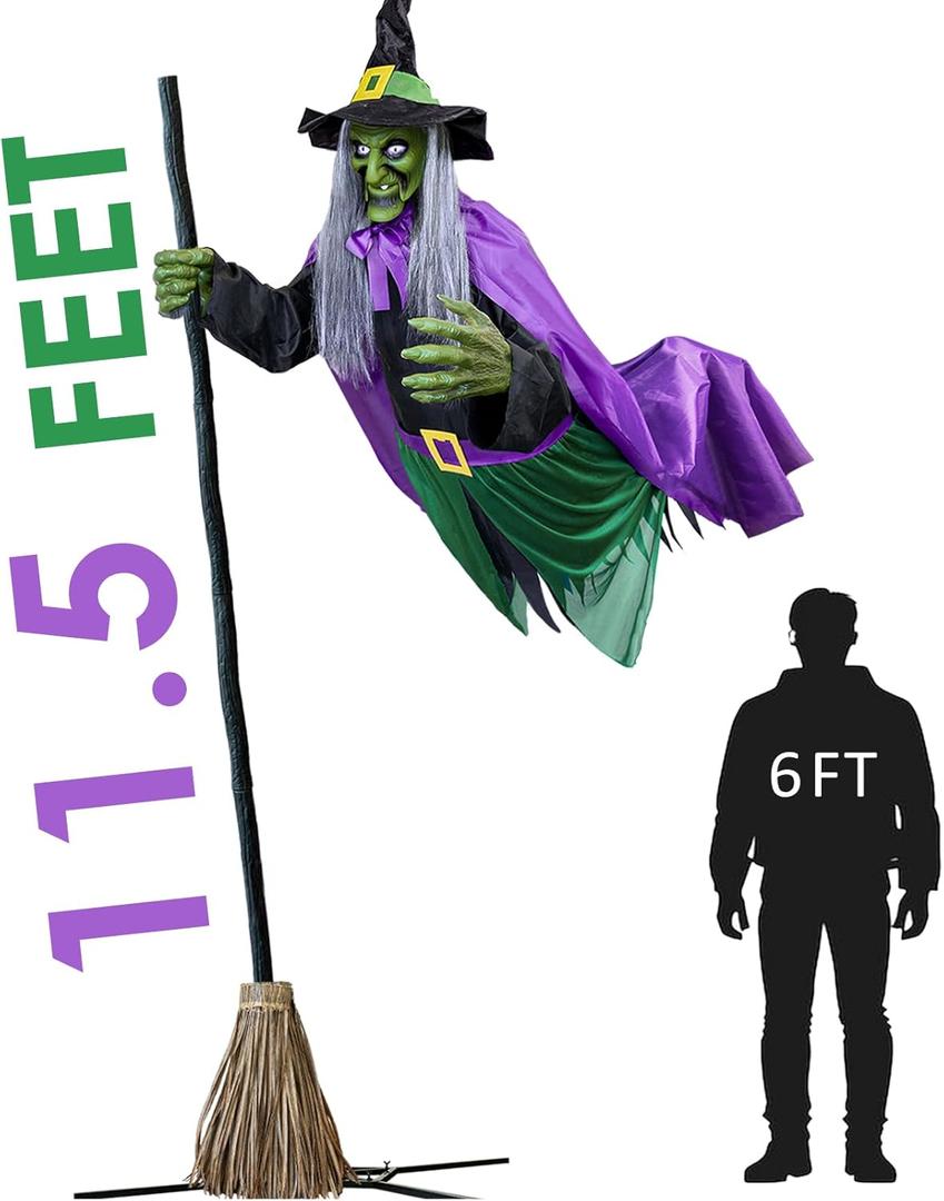 Halloween Decorations - Halloween Decorations Outdoor - 11.5 Ft Animated Hovering Witch Animatronics - Sound & Touch Activated Sensor - Scary Props House Decor for Garden Yard Lawn Indoor Decoration
