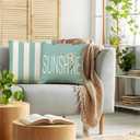 Spring Pillow Covers 18x18 Floral Daisy Hello Spring Decorations Teal Striped Throw Pillow Covers Sunshine Farmhouse Cushion Case for Sofa Couch Set of 4