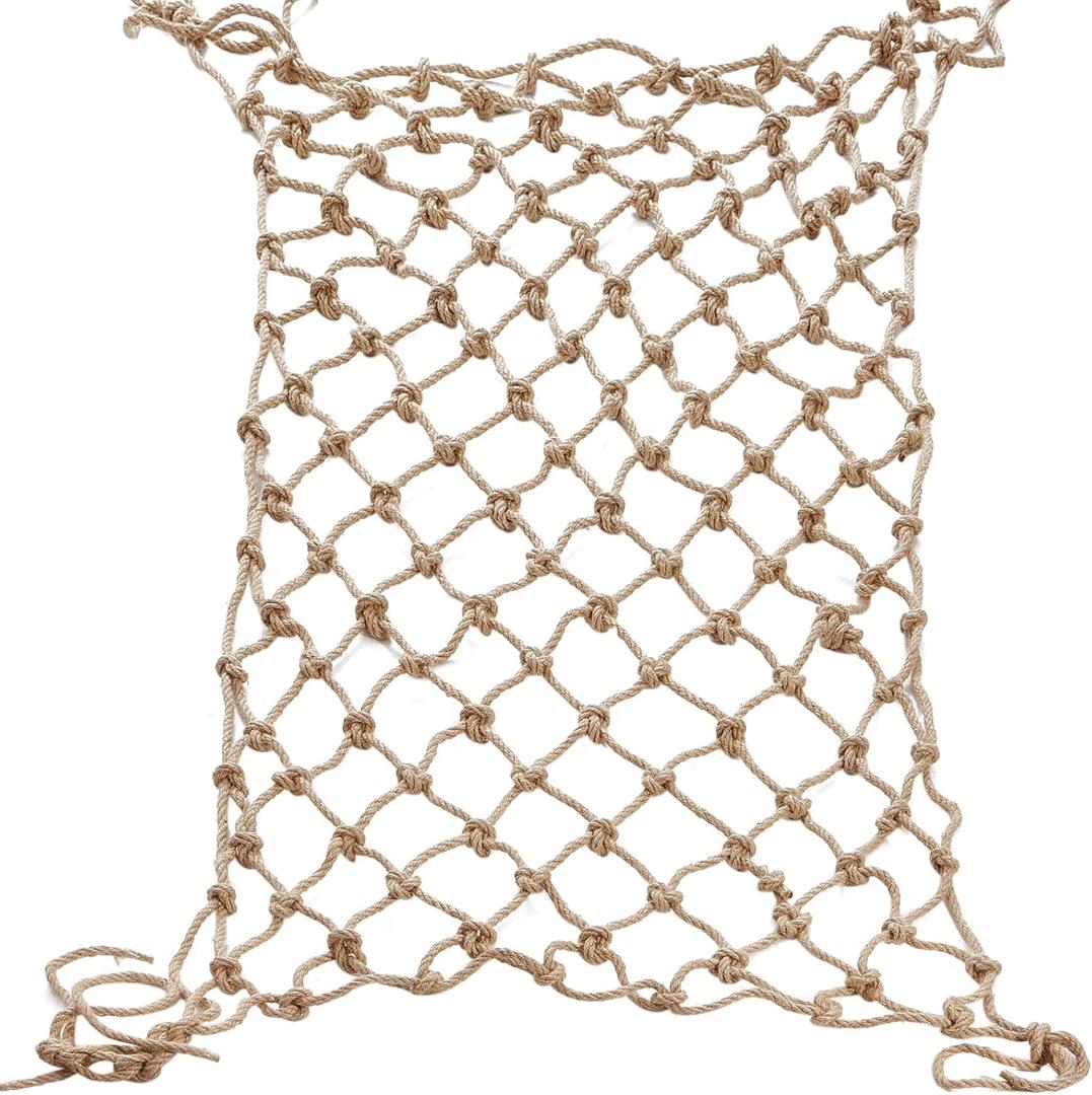 Jute Hemp Rope Net (3ftx6ft), Heavy Duty Natural Climbing Safety Rope Netting Balcony Stairs Fence Garden Playground Protection Net Indoor & Outdoor Decor Rope Net