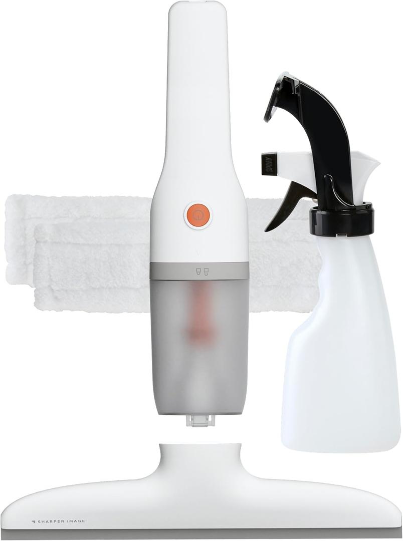Sharper Image 2-in-1 Window Vacuum Cleaner Kit  Cordless Squeegee, Spray Bottle, 11" Blade, 2 Washable Microfiber Pads| Cleaning Supplies Tool Set| Glass, Mirrors, Shower, Windows, Car Windshield