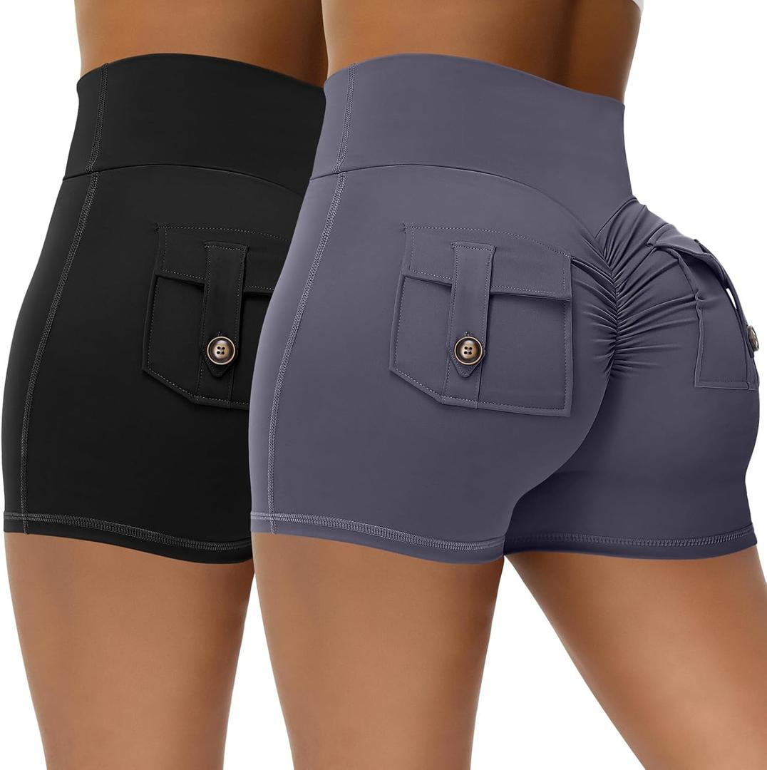 2 Pack Women Scrunch Butt Workout Shorts with Pockets V Waist Athletic Gym Biker Shorts for Women Yoga Booty Bottoms (Medium, Black Gray) 2 Pack Women Scrunch Butt Workout Shorts with Pockets V Waist Athletic Gym Biker Shorts for Women Yoga Booty Bottoms (Medium, Black Gray)