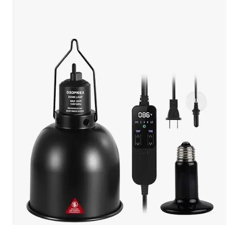 DXOPHIEX 5.5inch deep Reptile Light Fixture Reptile Heat lamp with Thermostat, max 100W Fixture with 100W Ceramic Heat Emitter for Turtle, Frog, Gecko, Snake, Lizard, Bearded Dragon