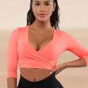 Artfish Women's Long Sleeve Scoop V Neck Crop Top, S