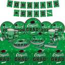 Graduation Party Supplies Gatherfun Graduation Party Dinnerware Set Green Disposable Paper Plates Napkins Cups Tablecloth Banner for Congrats Grad Party Decorations, Serve 25