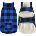 Malier Classic Plaid Fleece Dog Coat Jacket with Pocket, Windproof Warm Dog Coat Vest Winter Pet Clothes Apparel for Small Medium Large Dogs (Blue, X-Small)