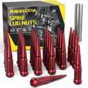 MIKKUPPA M14 x 1.5 Wheel Spike Lug Nuts, 24PCS Red M14x1.5 Lug Nut, Cone/Conical Bulge Seat, Red Closed End Nuts with 1 Socket Key Replacement for Chevy Silverado Aftermarket Wheel