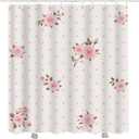 Floral Polka Dot Background Shower Curtain Shabby Chic Style Pattern with Pink Roses 72 x 72 Curtain for Bathroom Shower Curtain Set with Hooks Home Bath Curtain