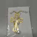 Car Rear View Mirror Hanging Cross Charm, Christian Car Accessories, Rearview Mirror Accessories, Cross for Car, 18K Gold Plated Brass with CZ Crystals & Pearl Beads, Faith Gift for Drivers Safe Travel