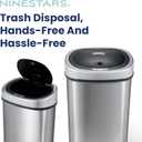 Ninestars 13 Gallon Oval Automatic Trash Can, 50L Touchless Motion Sensor Kitchen Garbage Can with Odor-Sealing Black Lid, Silver Stainless Steel
