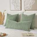 Kevin Textile Spring 14x36 Inch Long Lumbar 1 Pack Boho Decorative Throw Pillow Cover Soft Striped Corduroy Rectangle Cushion Case Farmhouse Solid Accent for Living Room Couch Sofa Bed, Sage Green