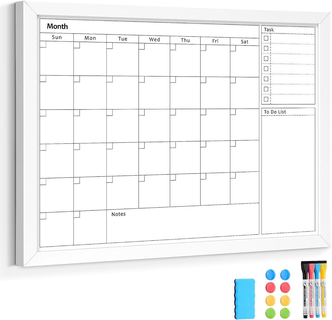 Monthly Calendar Whiteboard for Wall, 24"x18" Dry Erase Calendar, White