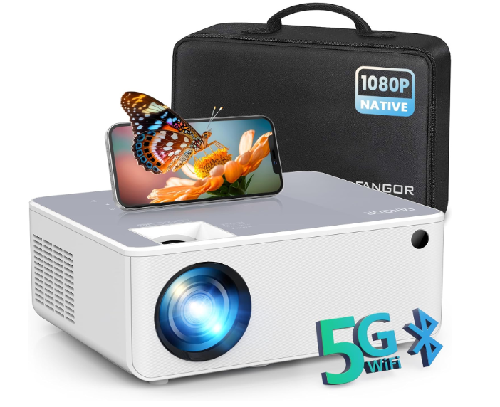 FANGOR 1080P HD Projector, WiFi Bluetooth Projectors, Max 230” Projection Screen Portable Home Theater Video Movie Proyector With Tripod, Compatible with HDMI, USB, Laptop, iOS & Android Phone