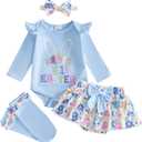 Newborn Baby Girl My 1st Easter Outfit Bunny Romper Bloomers Tutu Skirt Socks Headband Set First Easter Outfit, 0-3 Months
