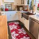 Estmy Red Snowflake Christmas Runner Rug 2x4.3, Cute Winter Seasonal Christmas Bathroom Runner Rugs Extra Long Bath Mat Non Slip Washable, Holiday Festive Xmas Area Runner Rugs for Kitchen Entryway