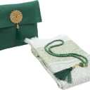 Prien Muslim Prayer Rug with Tasbih and Portable Bag, Muslim Gift for Women Men, Mubarak Islamic Box, Soft Mat Islam Gifts Set, Turkish Sajadah for Ramadan, Eid, Hajj, Travel, Pray (Emerald)