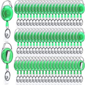 Laumoi 80 Packs Retractable ID Badge Holder Name ID Badge Reel Clips Keychain with Belt Clip and Key Ring for Office Worker Doctor Nurse Employee (Transparent Green)