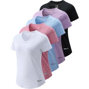 5 Pack Women’s Workout Tops Dry Fit T Shirts – Athletic Short Sleeve Gym Shirts for Women, Running Yoga Active Tees, XL
