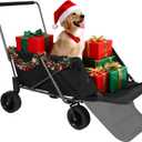 REDCAMP Folding Dog Wagon Cart with Extendable Rear End Heavy Duty, 220L Large Collapsible Utility Cart Dog Stroller with Tailgate for Sports Shopping Pet, Black