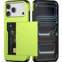 Nvollnoe Compatible with iPhone 17 Pro Max Case with Card Holder Dual Layer Heavy Duty Protective Shockproof Hidden Card Slot Slim Wallet Phone Case for Women&Men 6.9 inch(Fluorescent Green)