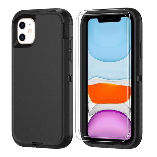 Jshru for iPhone 11 Phone Case with [2 Pack] HD Screen Protector, [Military-Grade] 3-in-1 Heavy Duty Protective | Shockproof/Drop Proof/Dust Proof Full Body Protector for iPhone 11, Black