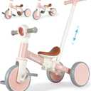 Kids Tricycle for Toddlers 1-3 with Push Handle, 5 in 1 Baby Balance Bike Toy for 1-4 Years Old Boys Girls Gift with Removable Pedals (No Parent Steering Version) (Peach)