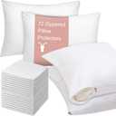 Shimeyao 24 Pcs 20 x 30 Inch Zippered Pillow Protectors Bulk, Standard Size Bedding Pillow Cases, Soft Breathable Cotton Sateen Dust Protection Covers White Protectors for Home Hotel Rental