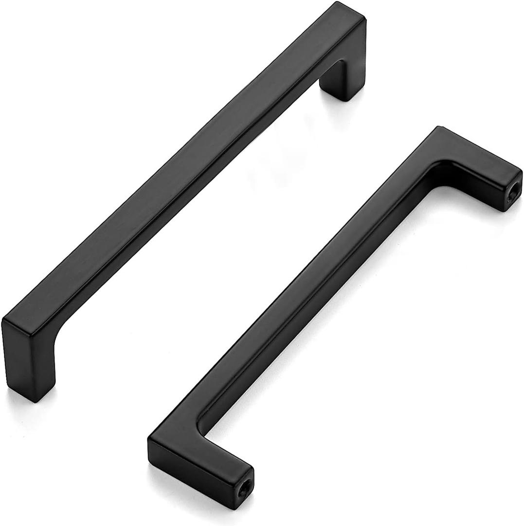 Ravinte 50 Pack 5 Inch Hole Centers Matte Black Cabinet Pulls Handles - Solid Drawer Pulls Kitchen Hardware - Flat Black Square Bar Drawer Handles