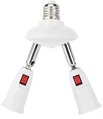 2 in 1 Light Socket Extender, Adjustable E26/E27 Bulb Extension Socket Adapter, 360 Rotatable & 180 Bendable Light Sockets Splitter with Switch, Lamp Holder for Halogen, LED, CFL and Motion Bulb