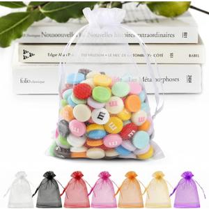 ANZNKU 50 Pack Organza Bags 5 x 7 in White Small Mesh Gift Bags Bulk Drawstring for Wedding Party Favors, Little Goodie Bag for Candy Jewelry Soap Makeup, Treat Sachet Pouch for Mothers Gifts Wrap