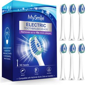 MySmile UC605 Electric Toothbrush Replacement Heads, 6 Packs (White)