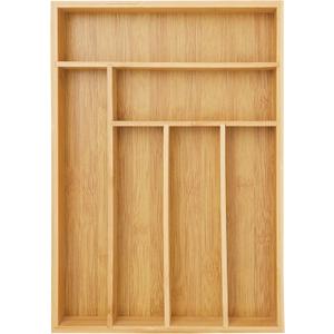 Juvale Bamboo Silverware Drawer Organizer with 6 Slots, Wooden Cutlery Tray Holder for Kitchen, Flatware, Utensils, 14.5 x 10.25 x 1.75 In - Silverware Organizer