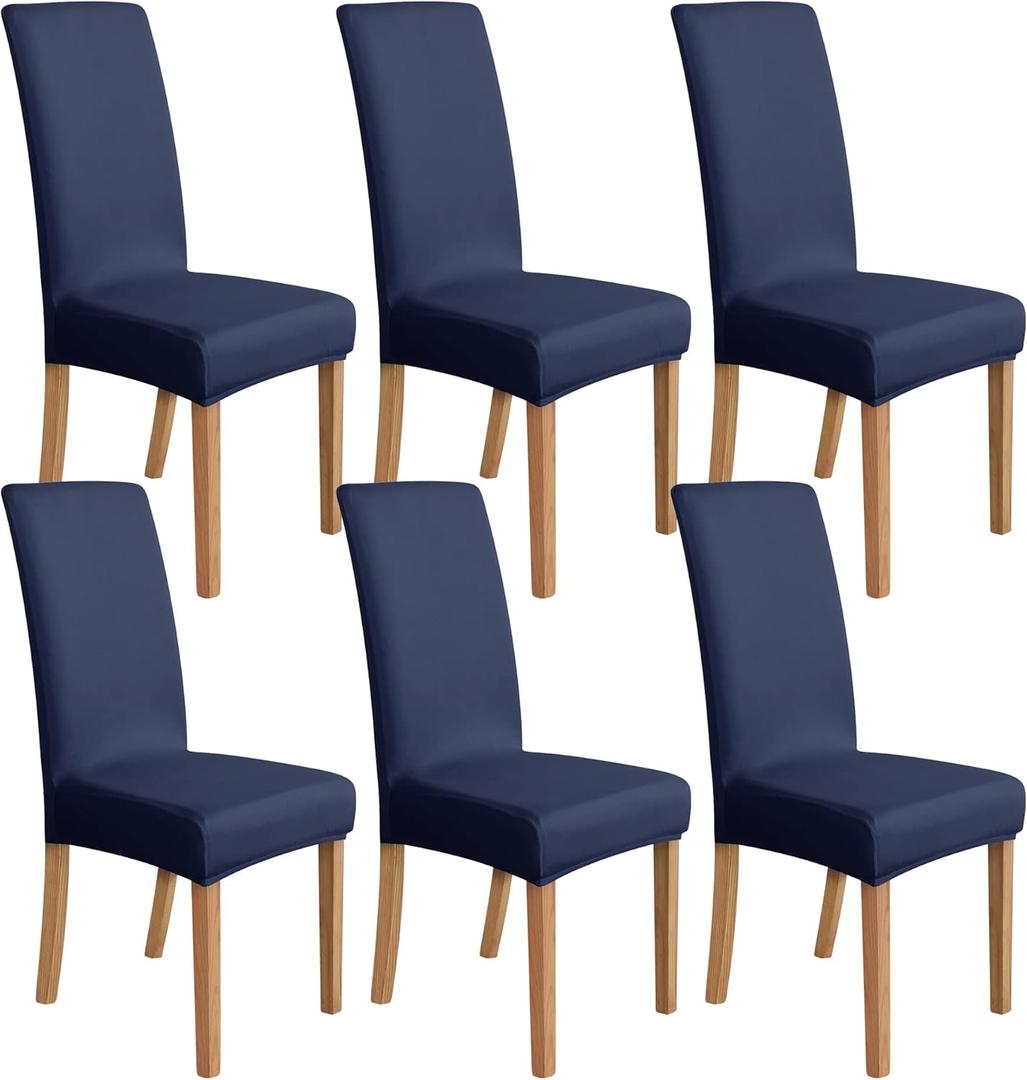 Amazon Basics Dining Chair Covers, Stretch Parson/Dining Chair Slipcover, Removable Washable Chair Protector for Home/Restaurant/Banquet, Navy Pack of 6
