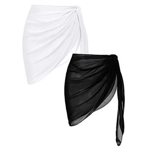 Ekouaer 2 Pieces Women Beach Sarongs Sheer Cover Ups Chiffon Bikini Wrap Skirt for Swimwear (Black/White, Large)