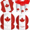 Canada Party Decorations Tableware - Disposable Canadian Flag Party Supplies, Paper Plate, Napkin, Cup, Cutlery, Canada Birthday Party Plates And Napkins Decorations Dinnerware | 24 Guests