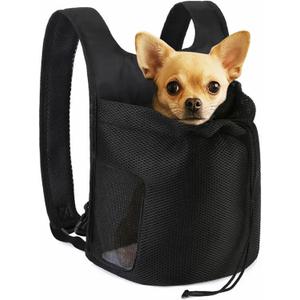 Dog Front Carrier Backpack,Ventilated Mesh Puppy Back Pack with Safety Belt,Adjustable Breathable Pet Carrier for Small Dogs Cats,Lightweight Doggy Backpack for Hiking Cycling Outdoor (Black)