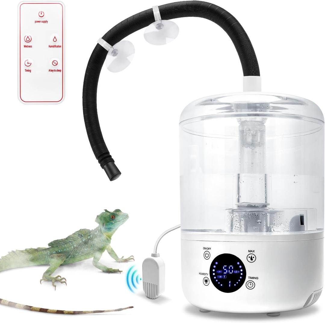 Reptile Humidifier Fogger - 4L Reptile Fogger with Humidity Control Sensor, Timer & 3 Adjustable Mist Levels, Touch & Remote Control, Reptile Mister for Reptiles Amphibians Snake Herps (White)