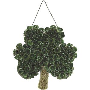 Fun Express ShamrockShaped Wreath  Premium Wooden St Patricks Day Decorations for Front Door & Home | Irish Wall Decor with Rustic Green Clover Design | Indoor Outdoor March Holiday