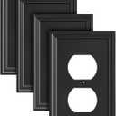 4-Pack Duplex Outlet Cover, Natural Bamboo Fiber Switch Plates and Outlet Covers, Black Decorative Wall Plates for Electrical Outlets, 1 Gang Receptacle Cover, Corrosion Resistant