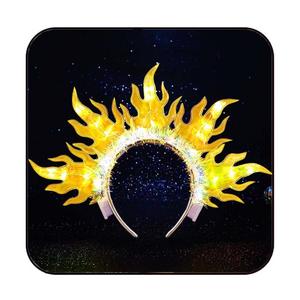 Light Up Sun Headband Glowing LED Fire Headpiece Flame Party Costume Hair Accessories for Women (One Size, Yellow)