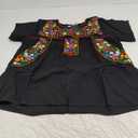 YZXDORWJ Top Womens Black Embroidered Floral Boho Peasant Blouse, 2XL