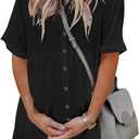 PYGFEMR Women's Short Sleeve Babydoll Dress Button Down Dresses with Pockets (Medium, Black2)