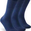 Facool Diabetic Socks for Men Women, Merino Wool Non-Binding Top Crew Socks with Cushion Sole, Seamless Toe 3 Pairs (X-Large, Navy Blue X 3)