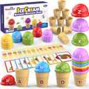 Ice Cream Color Sorting Toys for Toddlers, Montessori Learning Toys with ABC Letter Recognition Flash Cards for Preschool Kids (Alphabet)
