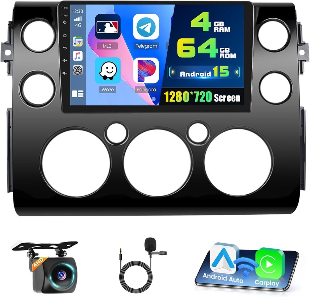 4+64G Android Car Stereo for Toyota FJ Cruiser 2006-2023,9 inch IPS 1280 * 720 Touch Screen Radio Wireless Apple Carplay Android Auto DSP 5G WiFi Bluetooth GPS FM RDS+ Free AHD Backup Camera