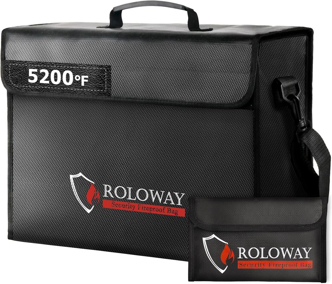 ROLOWAY Large Fireproof Bag 5200 Heat Insulated (17 x 12 x 5.8 inches), Fireproof Document Bag for Cash Safe and Document Safe