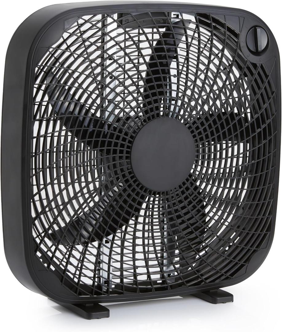 Amazon Basics 3-Speed Box Fan for Bedroom, Portable with Carry Handle, Powerful Airflow, 5 Blades, Lightweight Design, 67 Watts, 20-Inch, Black, 6.8"D x 20.86"W x 21.33"H