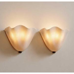 PIAOLING French Country White Milk Glass Tulip Wall Sconce, 2-Light | 4.3" Slim Profile, Alabaster Texture, Iron Base, 2x E14 Sockets, Vintage Wall Light for Bedroom Hallway (2-Pack), 10" W x 9.4" H